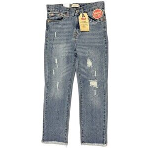 Levis Size 10 Girls Jeans High Rise Ankle Straight Raw Hem Adjustable Waist